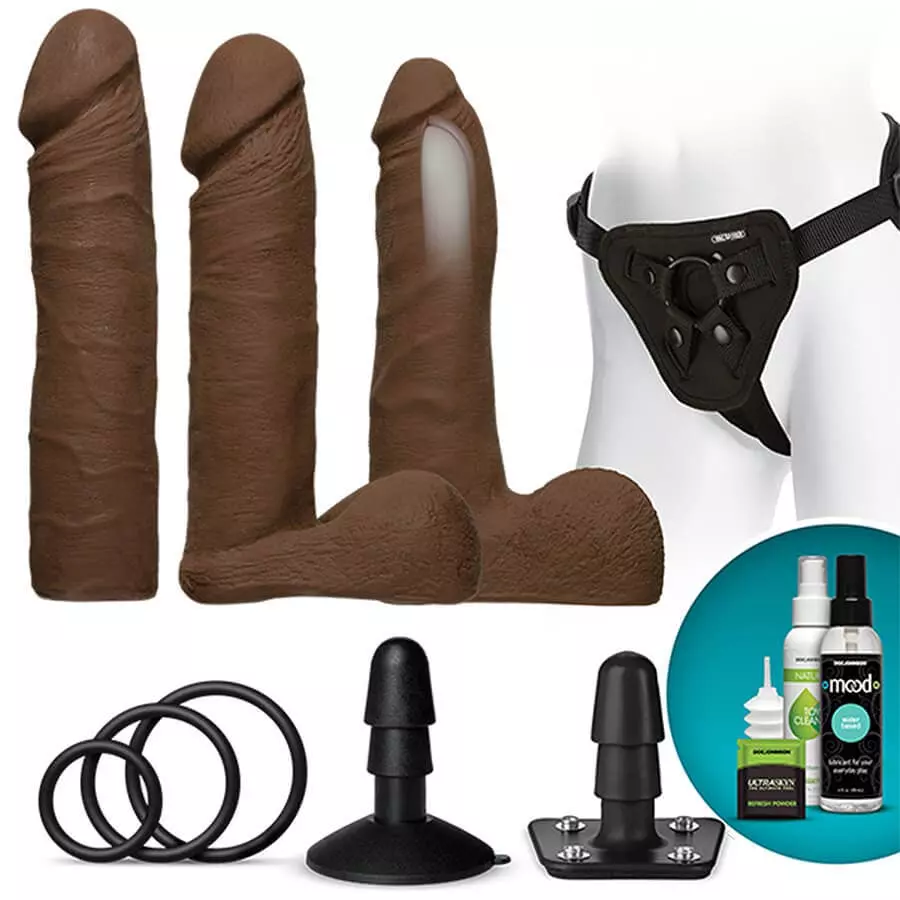 Doc Johnson Vac-U-Lock Dual Density Ultraskyn Dildo Set - Brown 3 Doc Johnson Vac-U-Lock Dual Density Ultraskyn Dildo Set - Brown