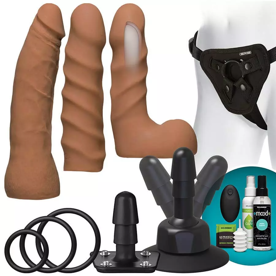 Doc Johnson Vac-U-Lock Dual Density Starter Dildo Set - Tan - Vibration 3 Doc Johnson Vac-U-Lock Dual Density Starter Dildo Set - Tan - Vibration